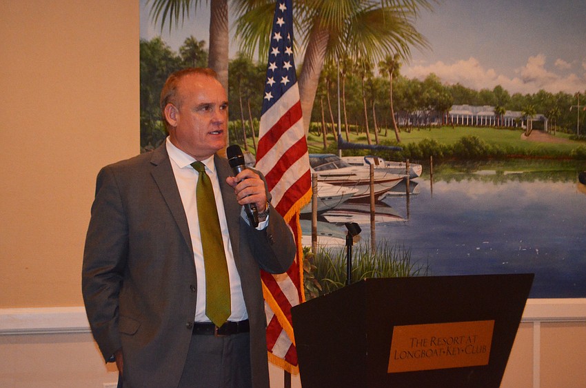 City commission candidate Martin Hyde speaks to the crowd.