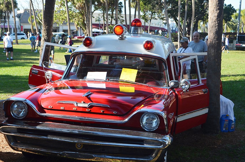 A 1957 DeSoto that was used as an ambulance was on display. The back of the car was filled with old medical equipment.