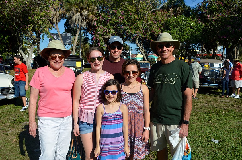 Janet, Ella, Sasha, Matt, Julia and Hal Kamm checked out the antique cars on Jan. 21.