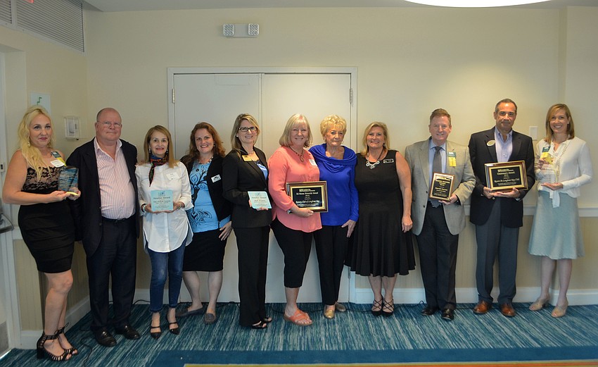 2016 award winners: Penelope Mabry, The Pollak Family, Tonya Atchison on behalf of Rob Wagner, Carol Erker on behalf of the Longboat Key Rotary Club with Marge Moran and Jan Jordan, David Farrar, Jeff Mayers and Sherri Mills