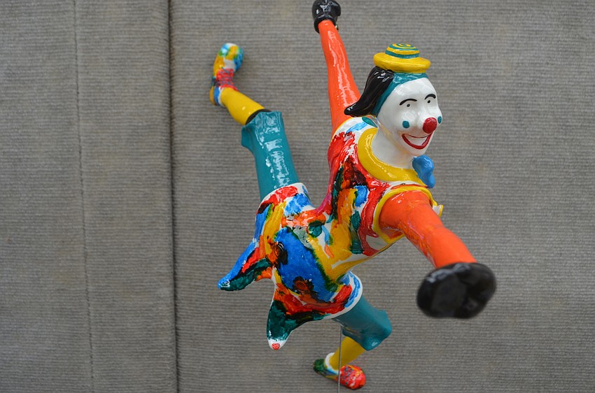 Ancizar Marin, a sculptor, had various pieces of work on display, including this clown. He also had skateboarders and other figures displayed.