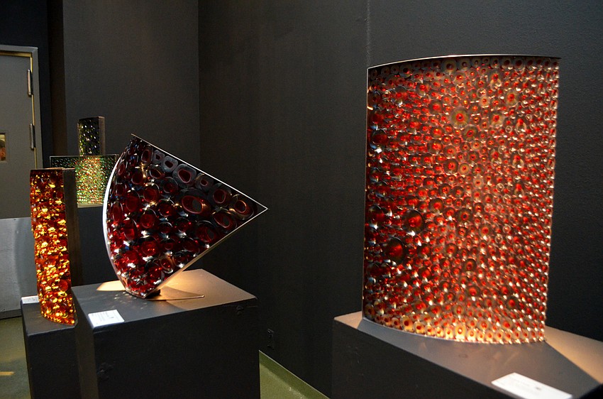 Some of the glass art was on display at a Habatat Pop Up at Whitney Plaza, such as these pieces by Matthew Curtis.