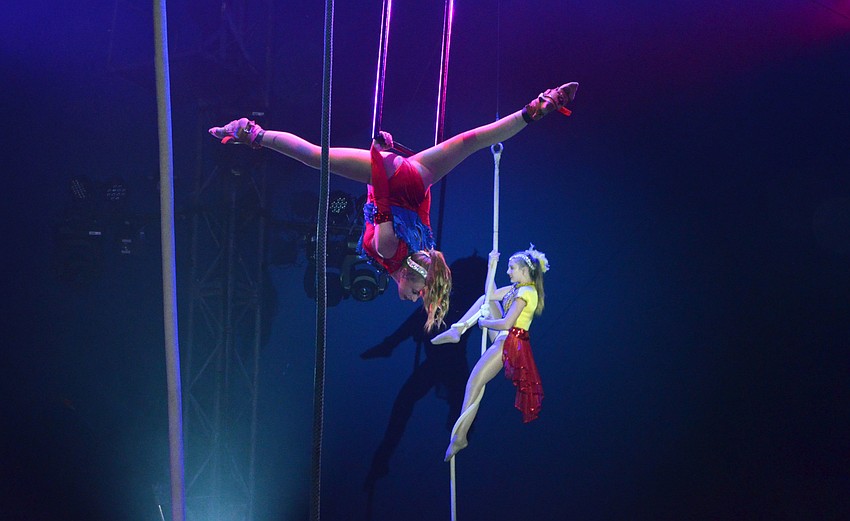 Members of Sailor Circus perform an aerial web routine.