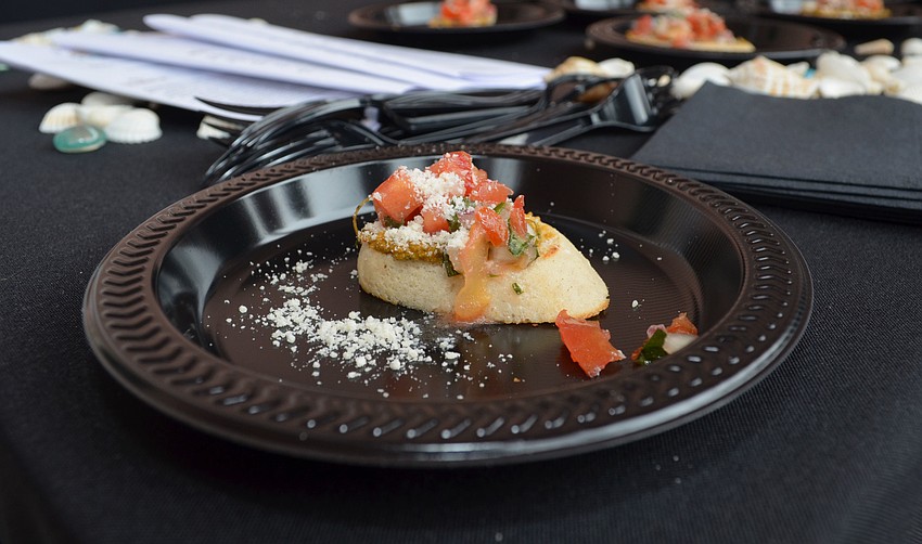Gulf Drive Cafe served sundried tomato chevre pesto and tropical ceviche bruschetta.