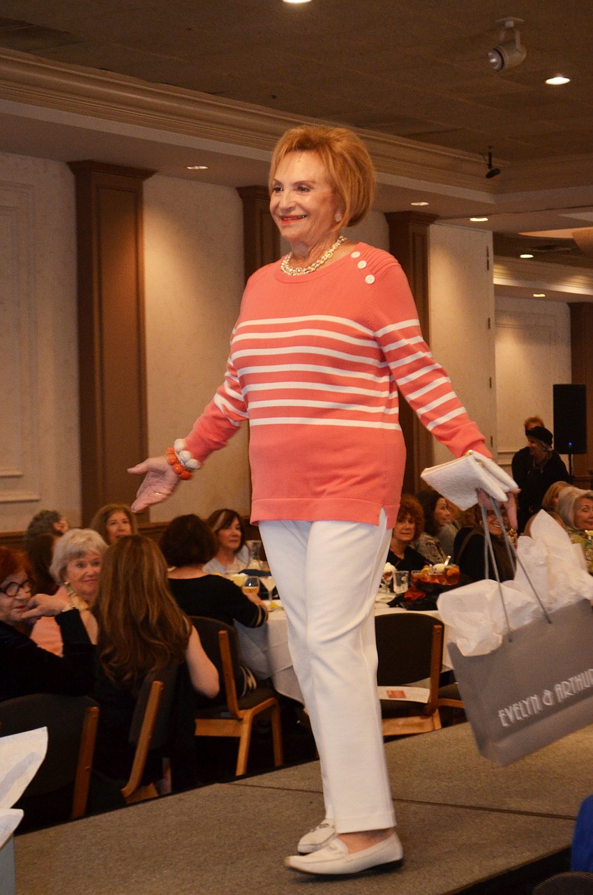 Marion Levine models a casual outfit from Evelyn & Arthur.