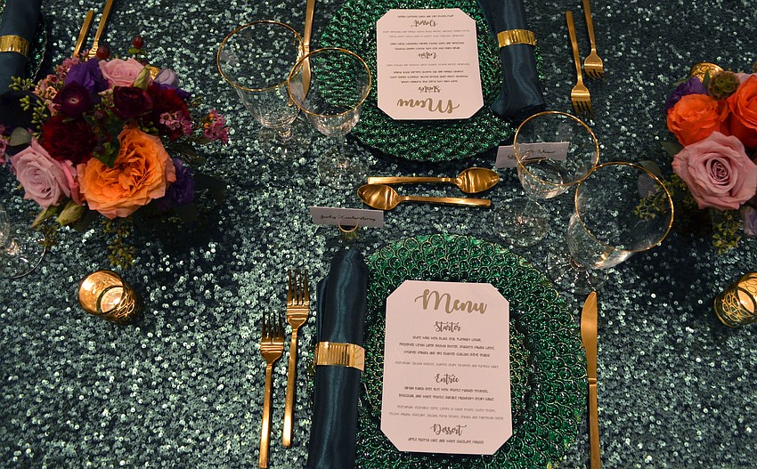 The color scheme for the dinner was emerald and gold, which was partially inspired by the color of the artwork and other decor in the Findlay’s penthouse.