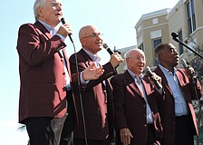 The Afternoon Delight Quartet of Bob Amer, Dick Zarfos, Jim Woods and Vernon Sievers leads off Grand Ovation on Lakewood Main Street.