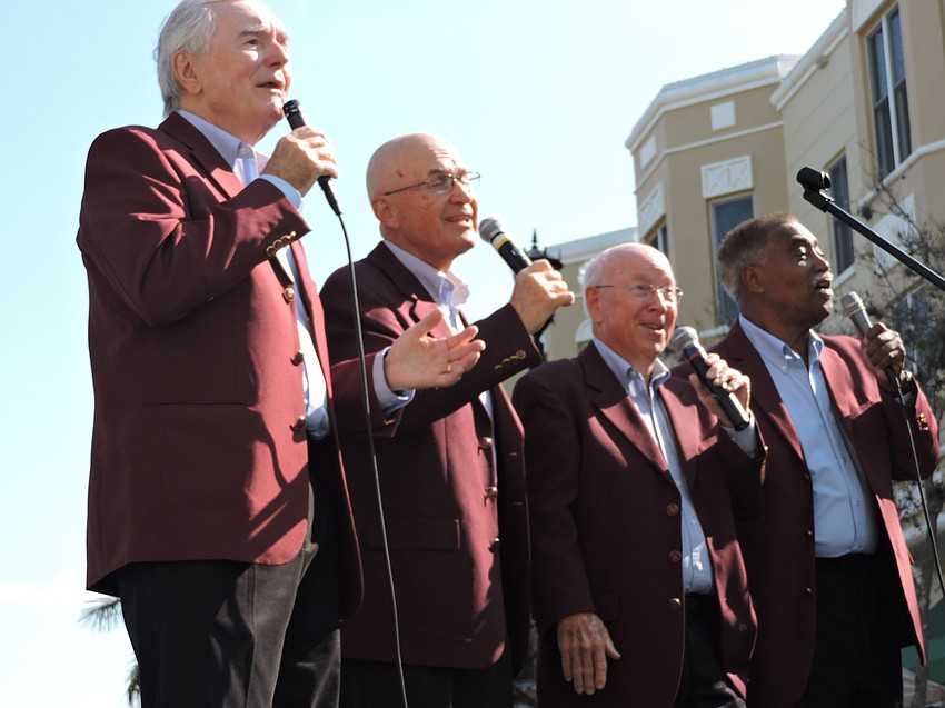 The Afternoon Delight Quartet of Bob Amer, Dick Zarfos, Jim Woods and Vernon Sievers leads off Grand Ovation on Lakewood Main Street.