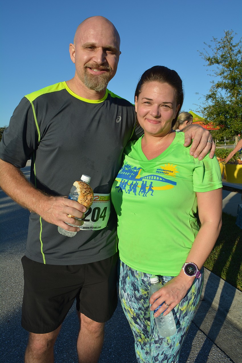 Joe and Lindsay Tanner, of Palmetto, finished about a minute apart from each other.