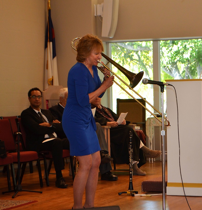 Trombonist Louise Wilson performs “When Sunny Gets Blue.”