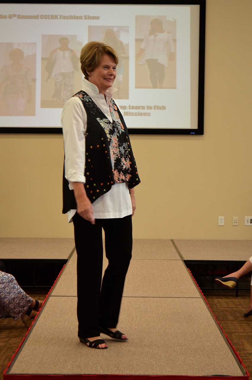 Joan Pritchard models clothes from Natural Discoveries.