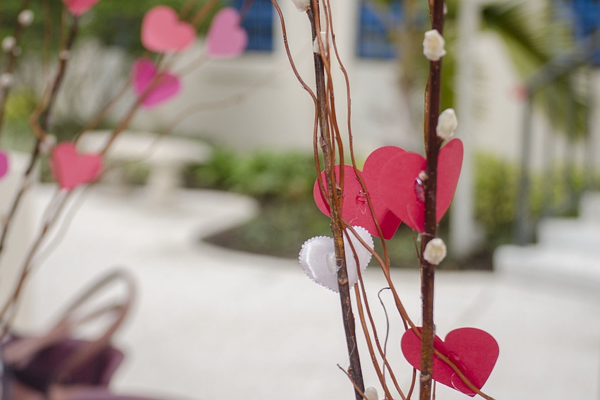 Home made centerpieces decorated the length of the table