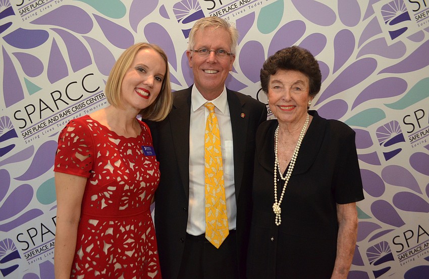 SPARCC President and CEO Jessica Hays with Honoree Guy W. Peterson and SPARCC Founder Jean Gay