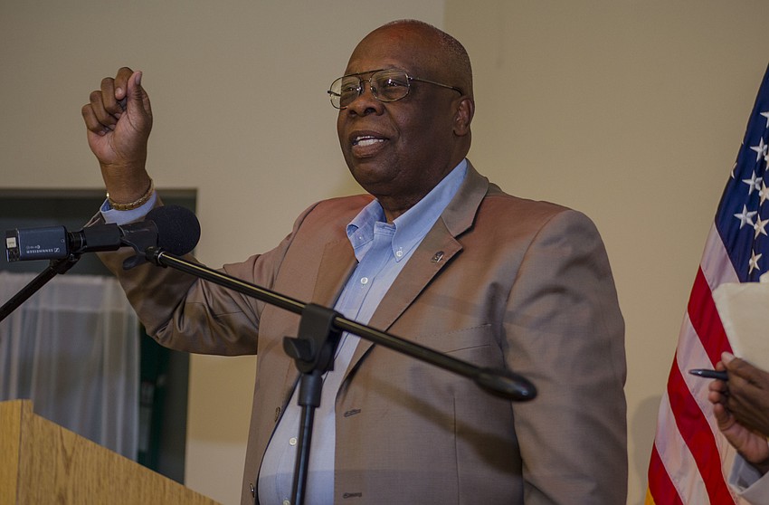 Mayor Willie Shaw reacts to the last chorus of 