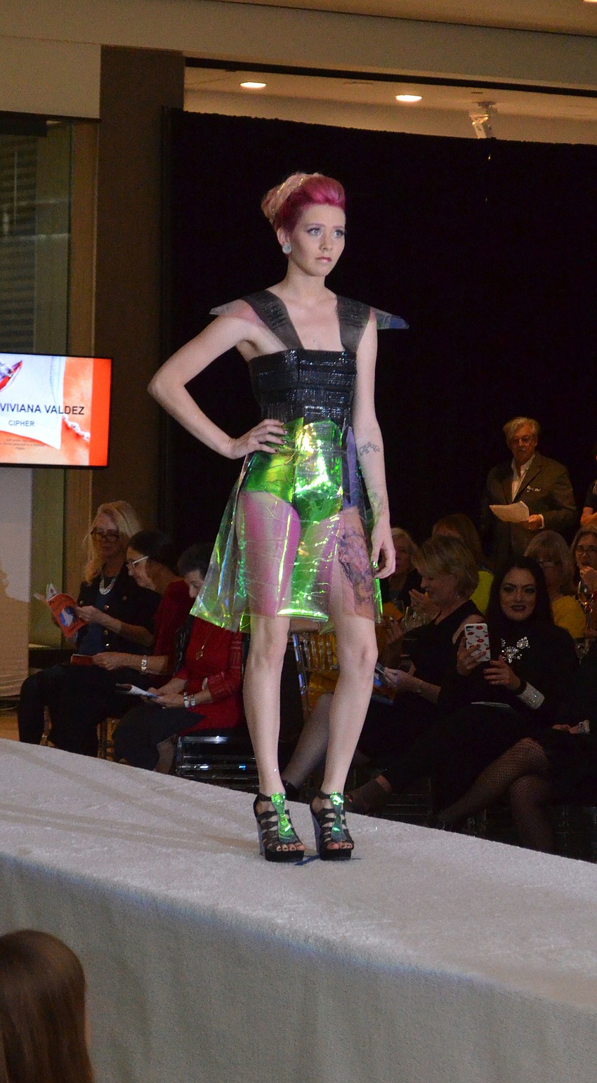 Celeste Caldecott models Samantha Kelly’s “Aurora.”