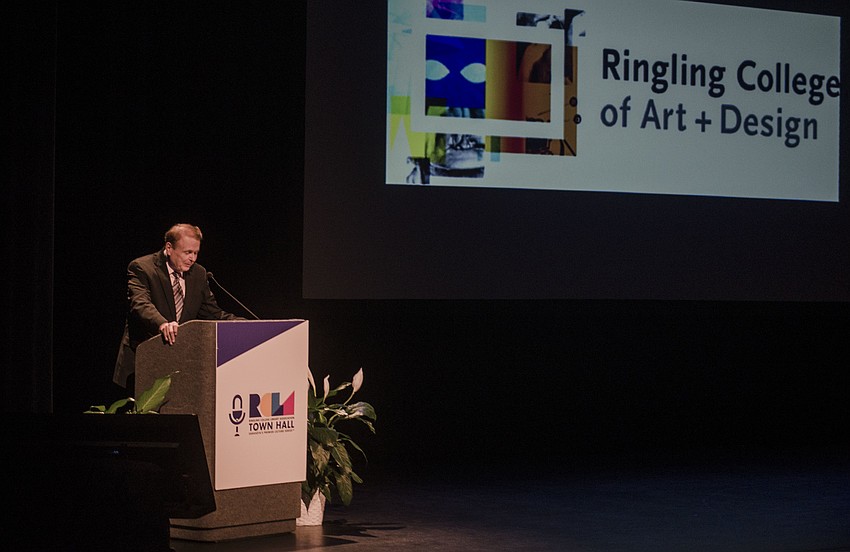 Ringling College President Larry Thompson updated the audience on the recent completion of the Alfred R. Goldstein Library at Ringling College of Art and Design.