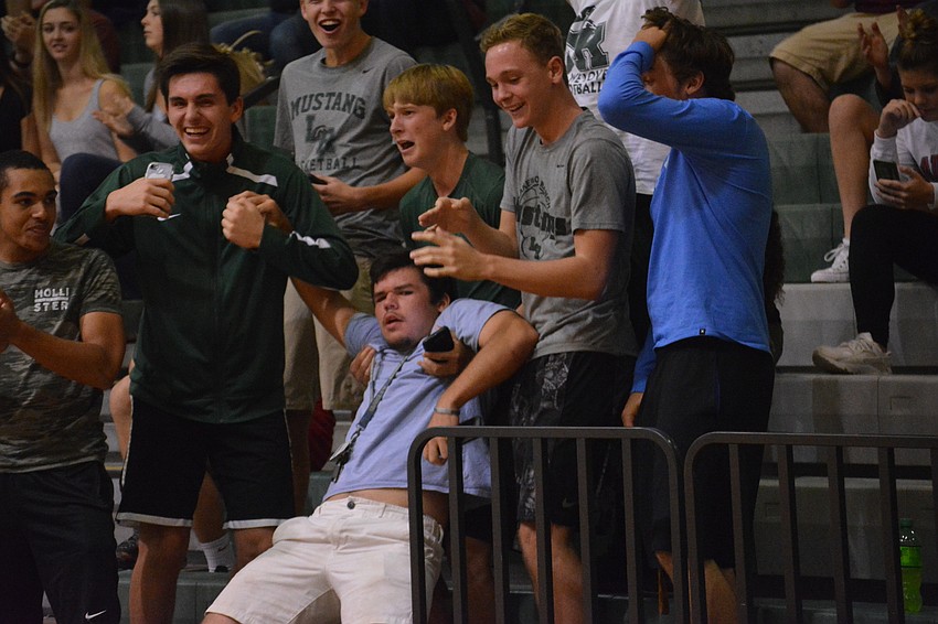 Lakewood Ranch fans pretend to faint after a Blauvelt Georges put-back slam.