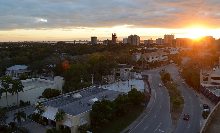 Guests enjoyed a sunset view of Downtown Sarasota from above at the reception on Feb. 23 at William Kelley Studio.