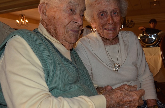 Gus and Betty Andreone celebrate Betty'    s 100th birthday in a ceremony at Palm Aire Country Club.