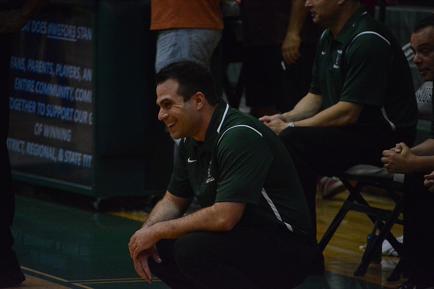 Jeremy Schiller laughs at his team as the game clock winds down.