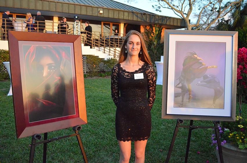 Kim Sasson with her pieces, “Scarlet” and “Boundless”