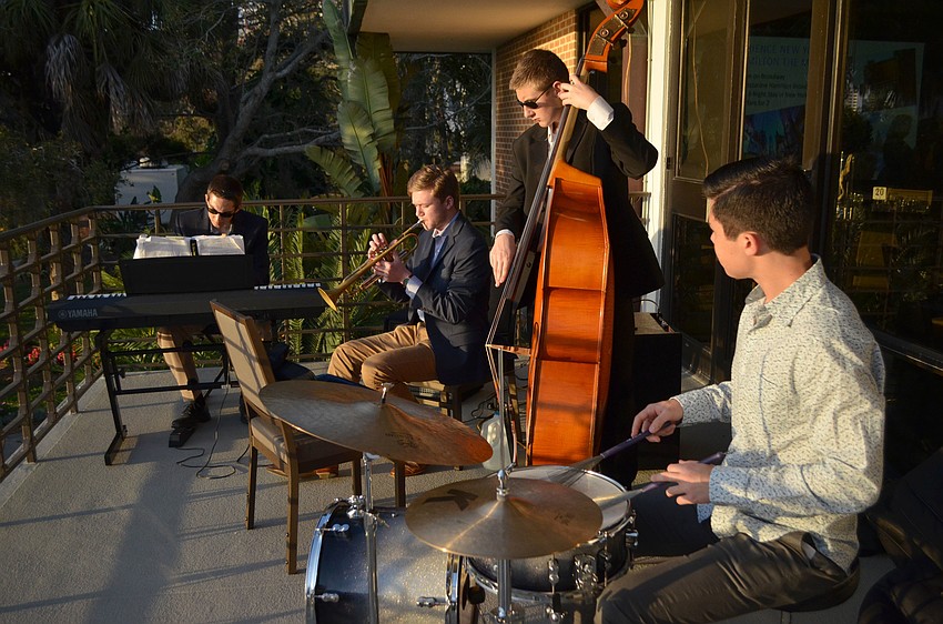 The Pine View Jazz Quartet performs for guests during cocktail hour at createSRQ on Feb. 24 at Michael’s on the Bay at Selby Gardens.