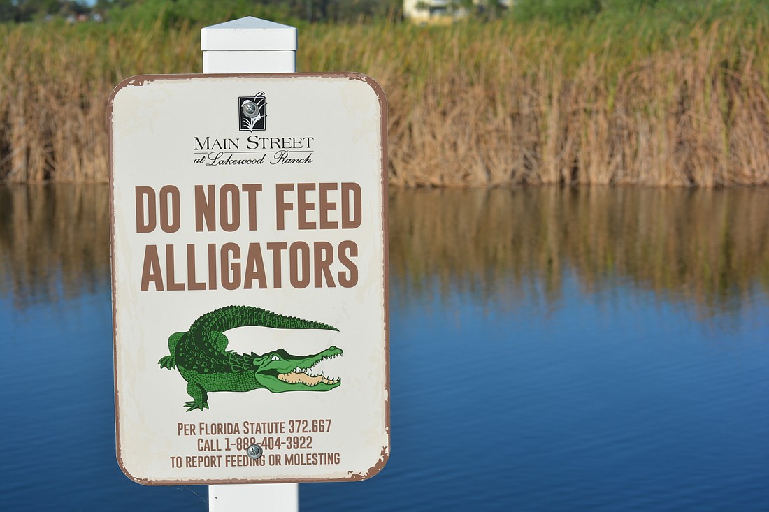Some residents want to see more signs warning of alligators, such as this one on Lake Uihlein.