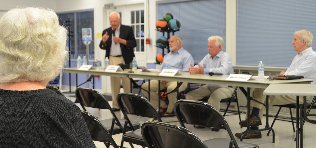 (Eric Garwood) Incumbent Jack Daly stands to answer a question during Monday&#39;      s four-candidate forum at Bayfront Park.