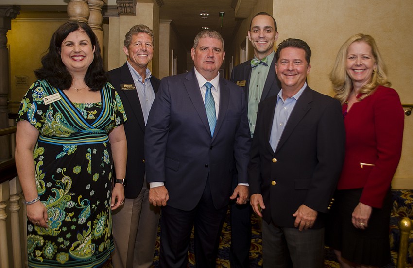 Argus Foundation'       s Christine Robinson,  Chamber of Commerce Chairman George McGonagill, Superintendent Todd Bowden, Chamber President Kevin Cooper, Argus Vice President Jeffrey Charlotte and Education Foundation'       s Jennifer Vigne.