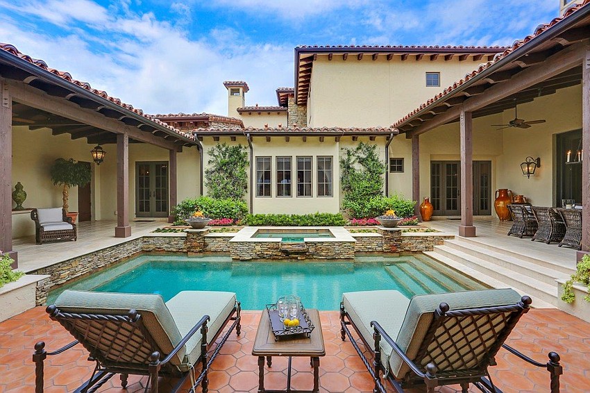 The pool area has complete privacy, except for helicopters.