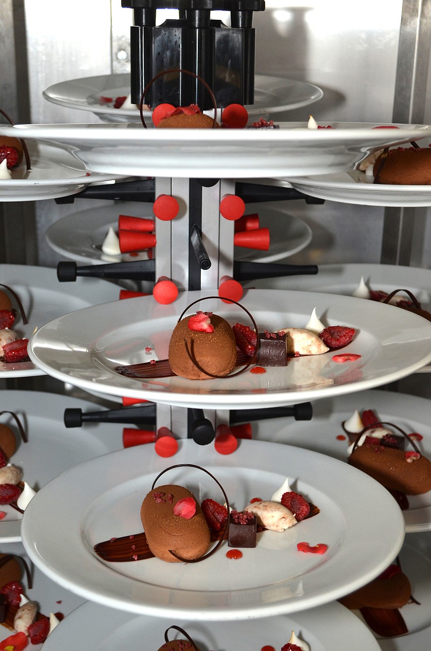 Guests dined on espresso chocolate mousse with dark ganache, topped with hibiscus-honey crystal at HospitaBull on March 2 at The Ritz-Carlton, Sarasota.