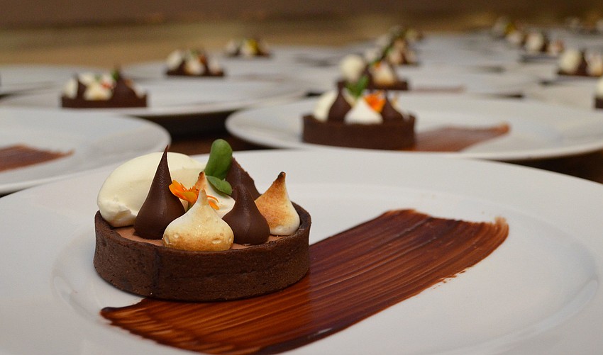 Guests dined on espresso chocolate mousse with dark ganache, topped with hibiscus-honey crystal at HospitaBull on March 2 at The Ritz-Carlton, Sarasota.