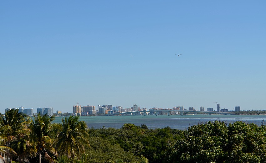 The Sarasota skyline can be seen from the roof of Howard Rooks’ home.
