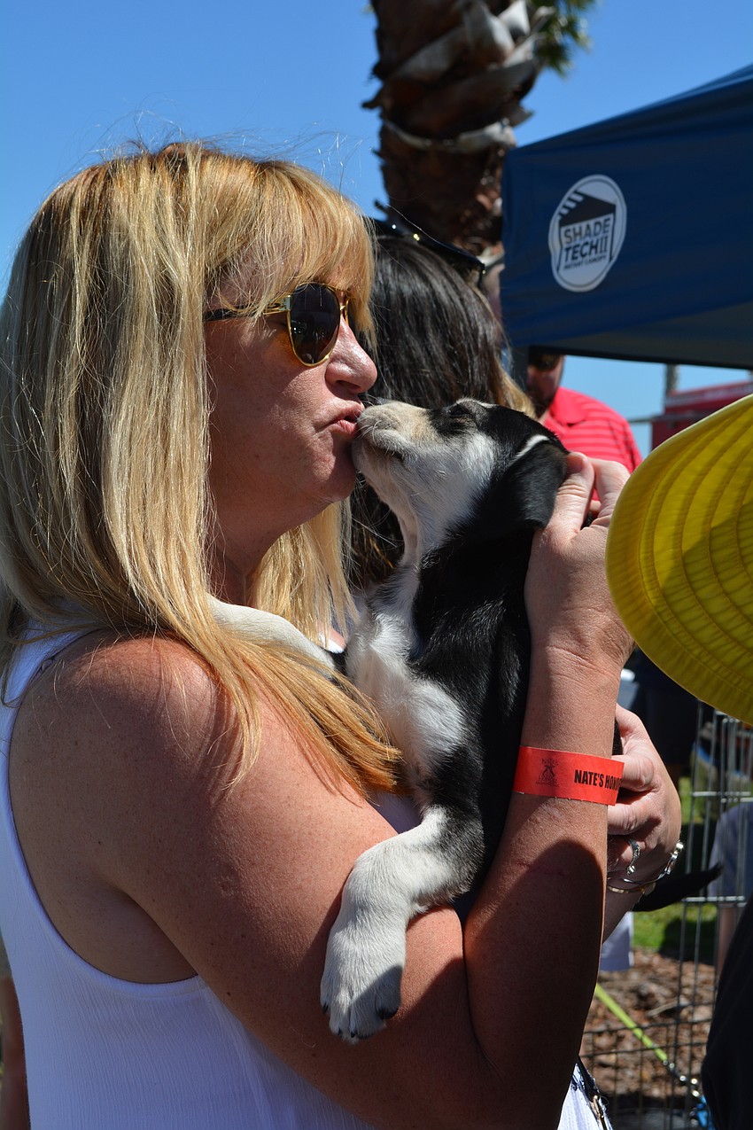 Kelly Pomerville, of Punta Gorda, gets some puppy love from a pup up for adoption.