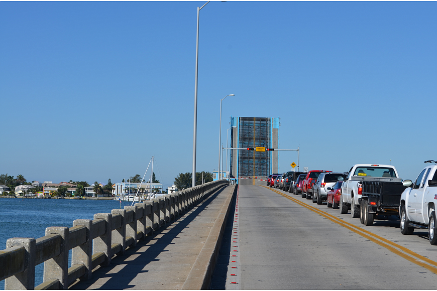 New Pass drawbridge testing caused major traffic on Tuesday.
