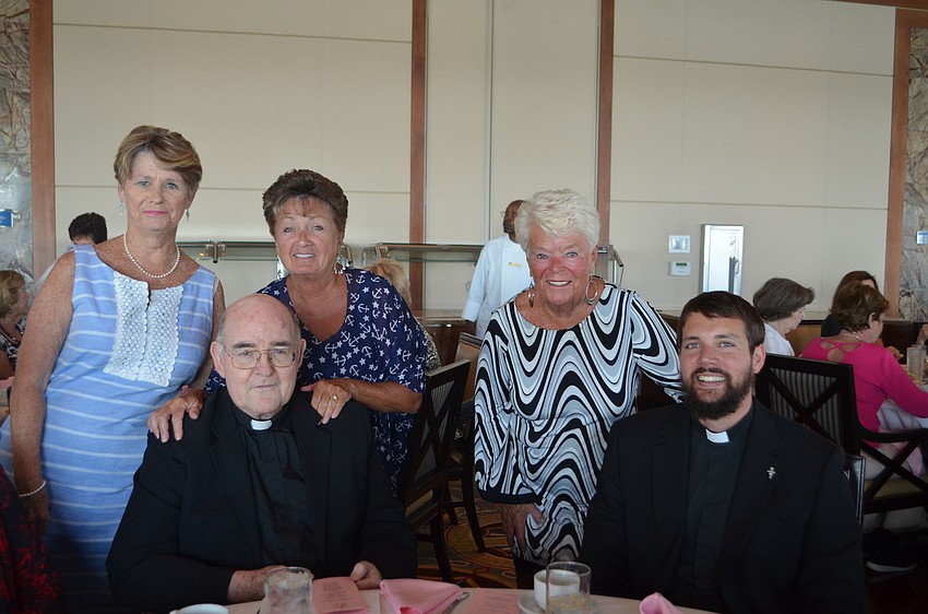 Carol Pacheco, Deborah O’Connor and Pat Marschke with the Revs. Gerry Finegan and Eric Scanlan