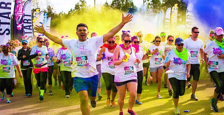Participants get sprayed with colored chalk throughout the run. Courtesy image.
