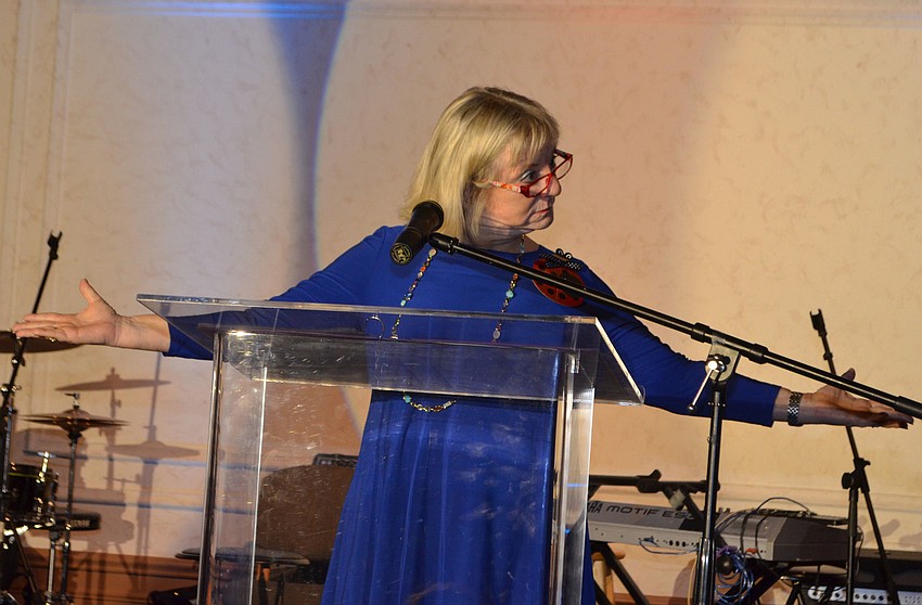 Marian Moss reacts when much of the crowd is chatting amongst themselves while she’s onstage at April Fools’ Fete on March 30 at Michael’s On East.