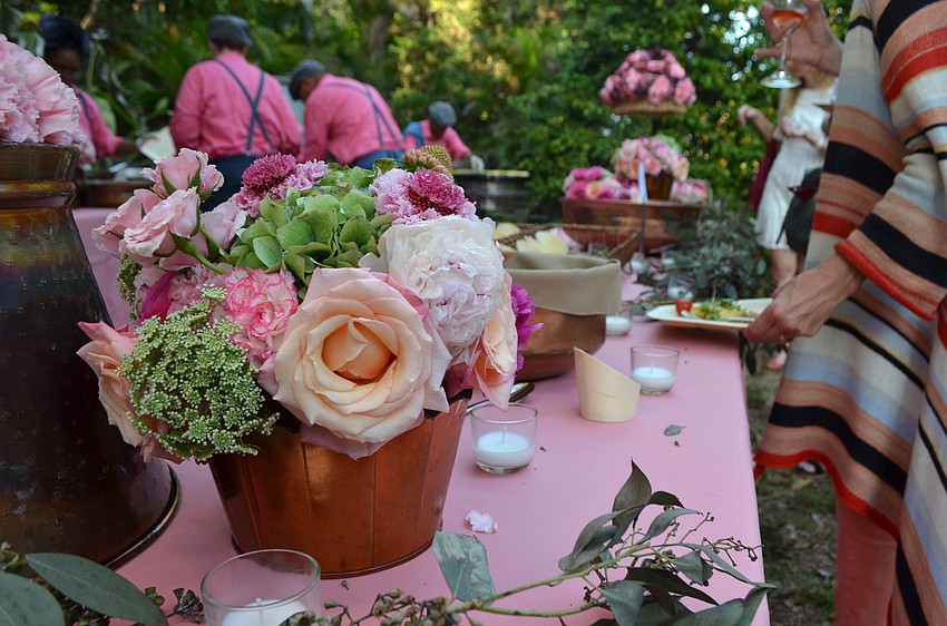 Puff ‘n Stuff, a catering company based in Tampa, was all about the rose motif — from their decor to the color of their employee uniforms — at their station #4 table, Rosé, at the 5th annual Wine Walk to Ca’ d’Zan on March 31 at The Ringling.