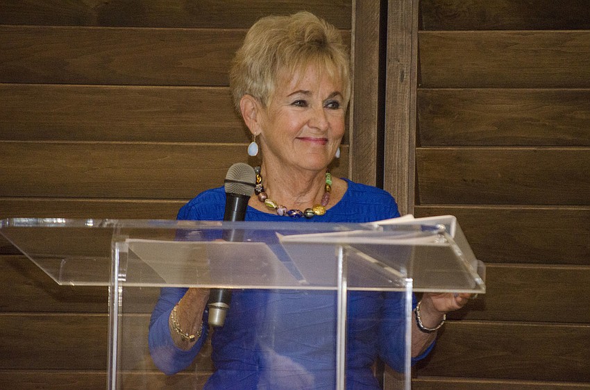 Compeer Founder Bunny Skirboll addresses the crowd at the Compeer Luncheon on April 6 at The Francis.