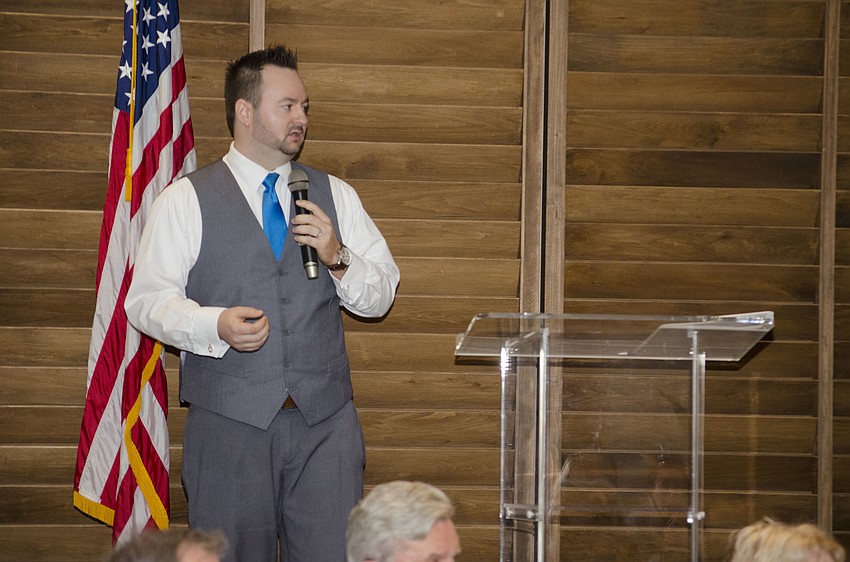 Dr. Brendan McCollum, executive director of outpatient children’s services for Coastal Behavioral Healthcare, explains his relationship with mental illness while speaking at the Compeer Luncheon on April 6 at The Francis.