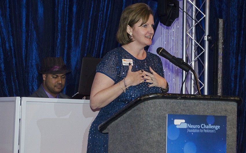 Neuro Challenge Executive Director Robyn Faucy explains how excited she is about the upcoming Parkinson’s Expo while speaking at A Night Under the Stars on April 7 at Michael’s On East.
