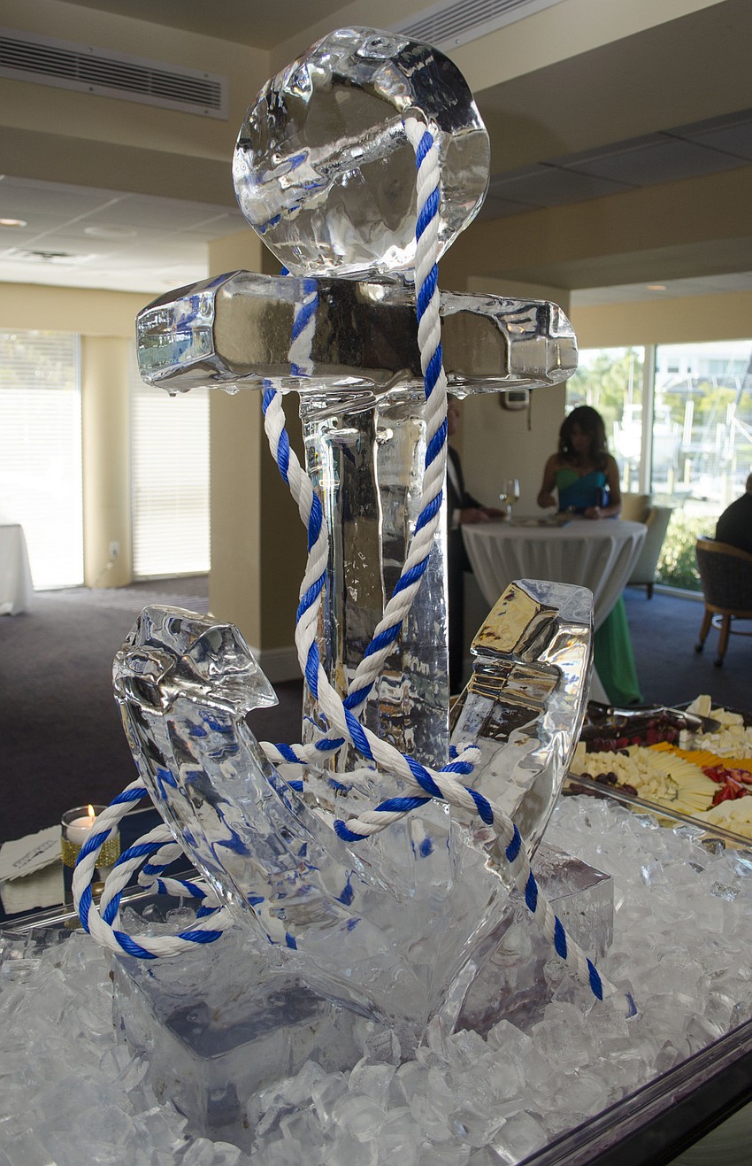 An anchor-shaped ice sculpture added to the sparkling decor at SPARCCle Gala: “A Nautical Night” on April 8 at Bird Key Yacht Club.