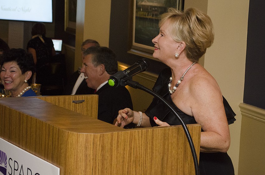 Chairwoman Barbara Gardner welcomes guests to SPARCCle Gala: “A Nautical Night” on April 8 at Bird Key Yacht Club.
