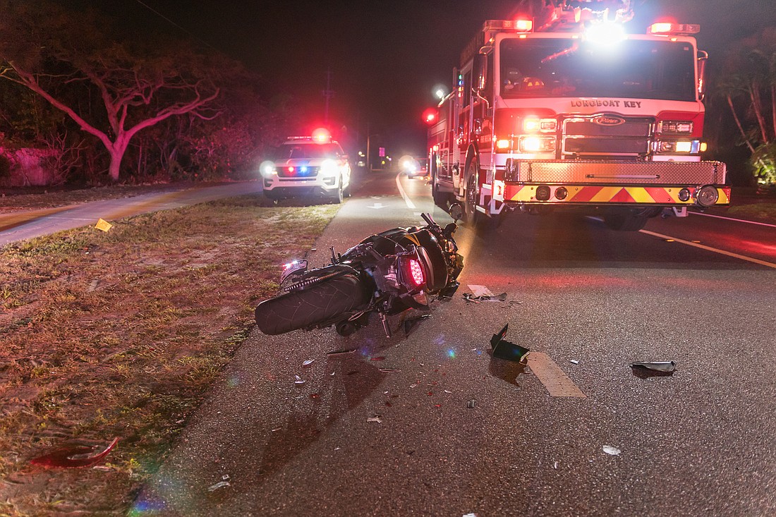 The wreckage of the motorcycle.