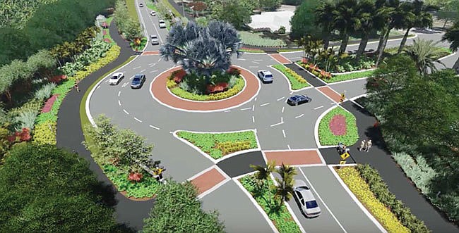 A simulated roundabout at the southern entrance to the Longboat Key Club and Resort
