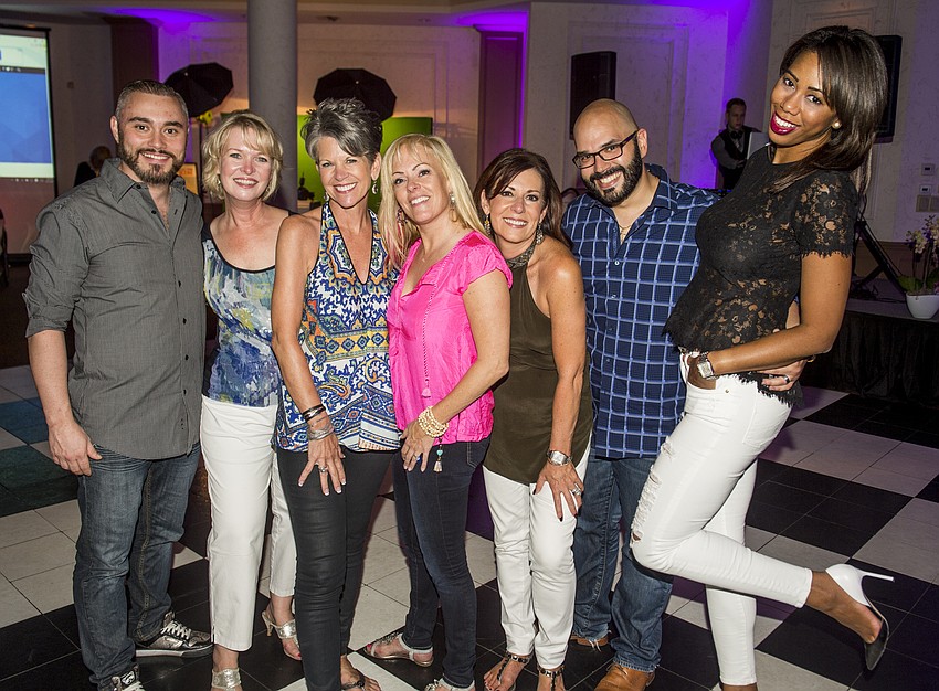 Antonio Pinho, Veronica Brady, Sally Schule, with Susan Jones, Michelle Senglaub, Roger Capote and Rochelle Nigri at Safe Place and Rape Crisis Center'  s Amazing Raise — Raise the Roof on Oct. 17, 2015 at Michael’s On East