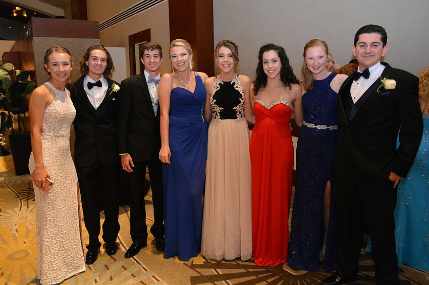 Audrey Mahoney, Derek and Austin Wehner (of Bradenton Christian School(, Sindey Oake, Sammi Zelitt, Kelly Kisida and Nick Barbarito (of Cardinal Mooney) enjoy Lakewood Ranch High'   s prom together.