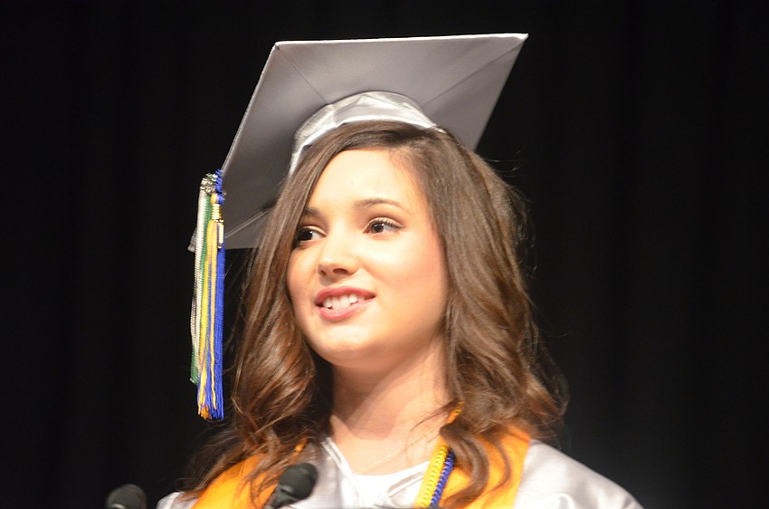 Colby Lindolad talks to her classmates about what going to Lakewood Ranch High meant to her.