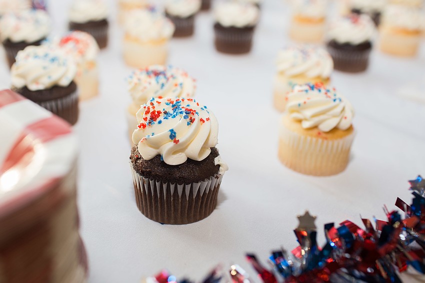Cupcakes were decorated with the red, white and blue theme.